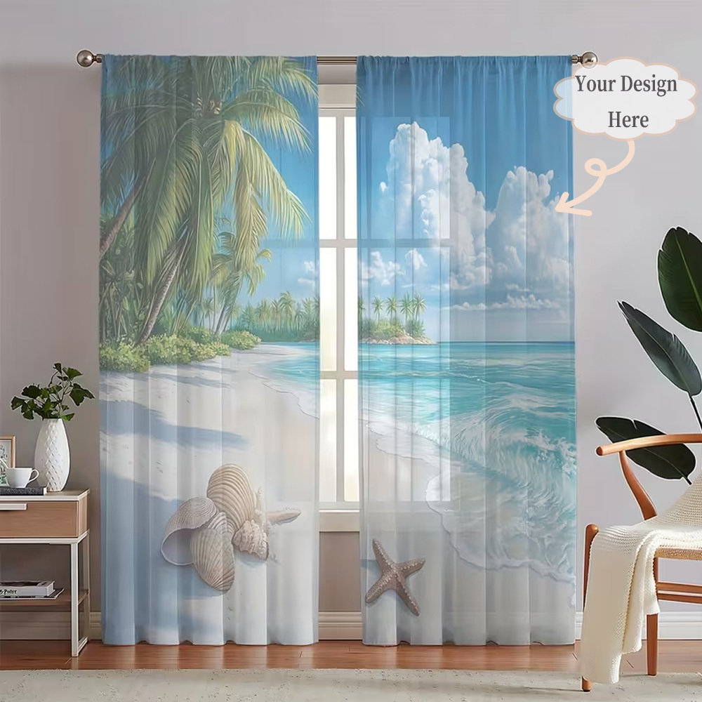Home And Textiles - カスタム2Dフラット2枚組シアーカーテン、お好みのデザイン/画像/色を自由に選択 - 簡単に掛けられるロッドポケットデザイン、家の装飾に
