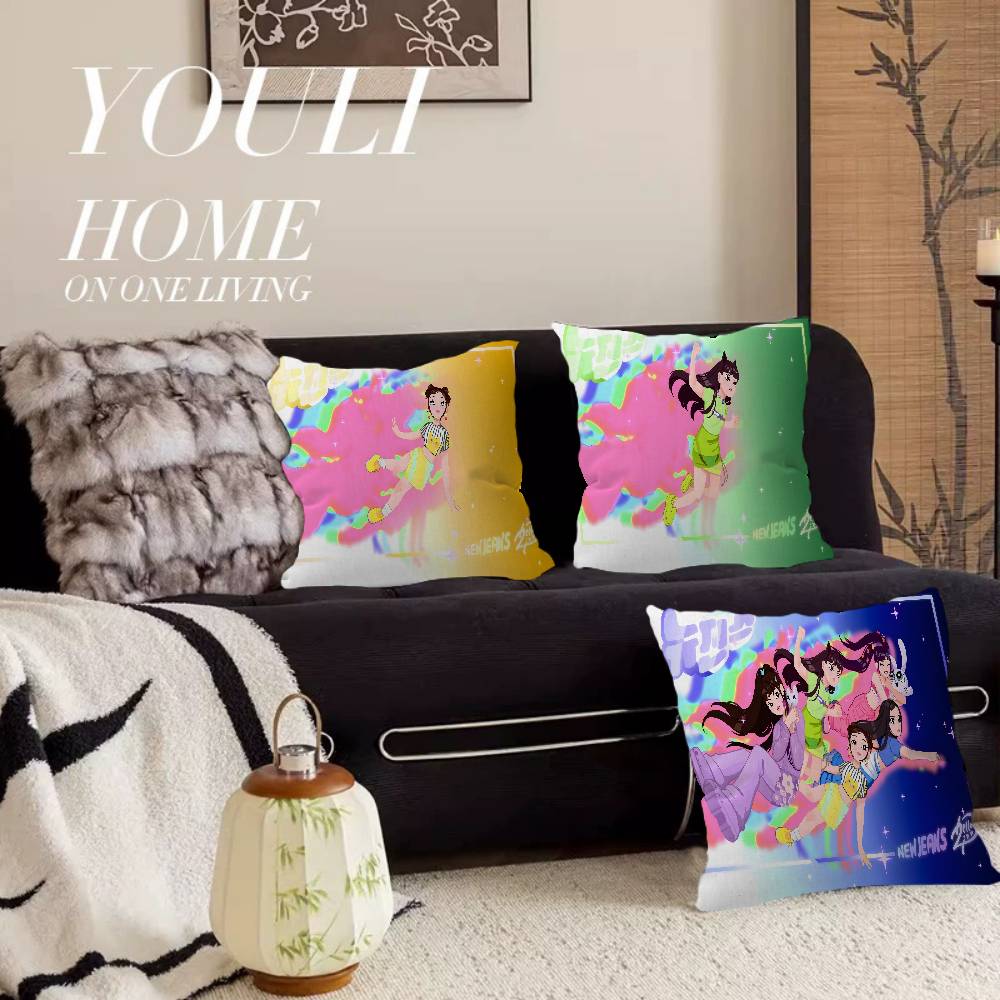Home Textiles Group - N-NewJeans 歌唱グループ アニメ クッションカバー 装飾枕 ソファ