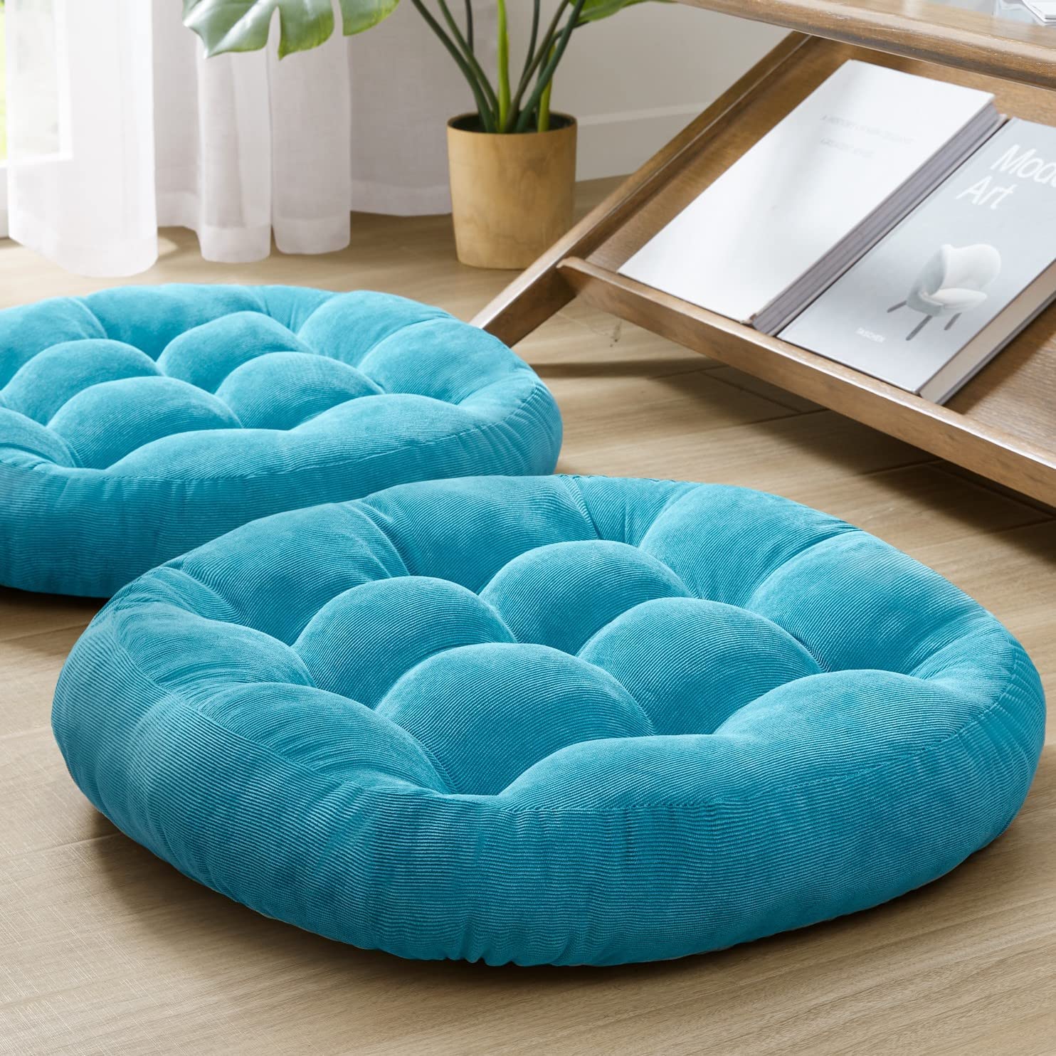 Floor Cushion Pouf - 大型丸型フロアシートクッション 厚手タフテッド畳マットパッド オットマン プーフ 布団チェアシート 瞑想用座布団