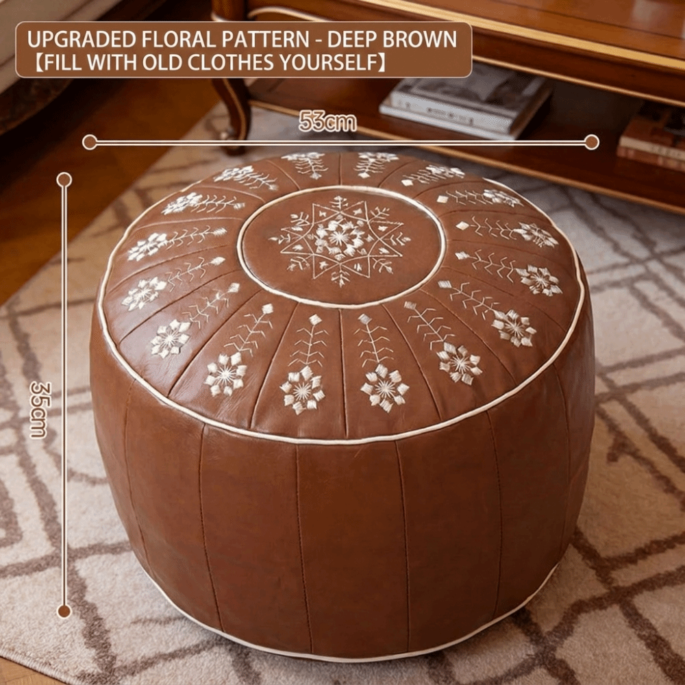 Floor Cushion Pouf - ボヘミアン柄オットマンプーフPUレザー大型開口部フットスツールカバー詰め替え可能デザイン防水フロアシートクッション家庭用