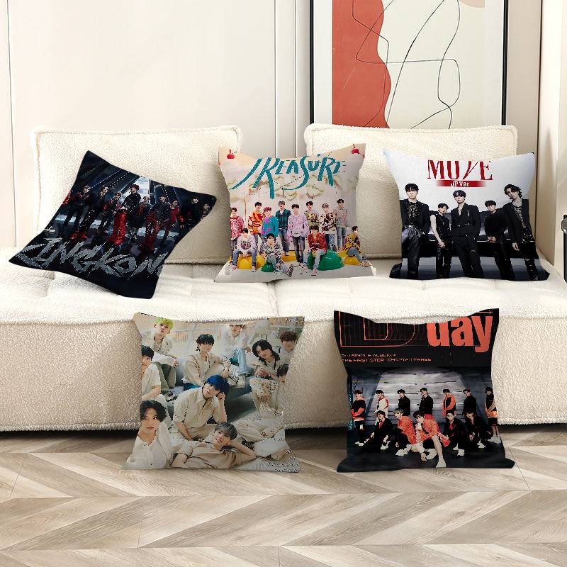 Home Textiles Group - KpopグループT-TREASURE枕カバー、漫画風ソファ装飾用、両面印刷、短毛プラッシュ、かわいいクッションカバー
