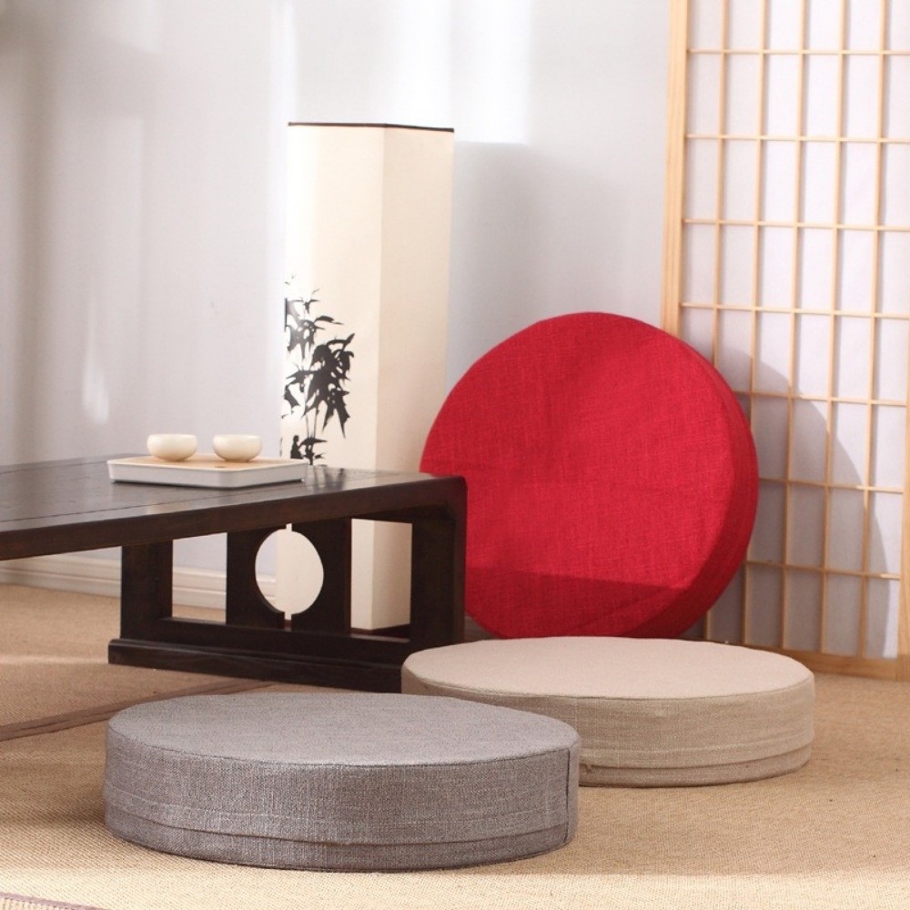 Floor Cushion Pouf - 新しい40x6cm畳瞑想クッション丸型リネンヨガストレッチクッション取り外し可能な耐久性のある窓用クッション洗濯機で洗える