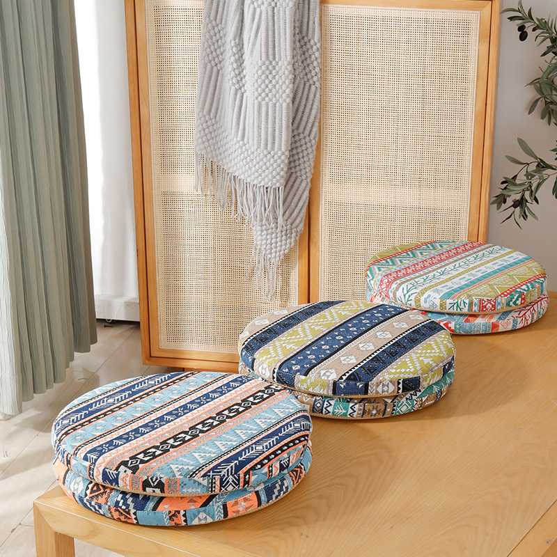 Floor Cushion Pouf - 厚さ4.5cmのメモリーフォーム丸型フロアクッション、滑り止め瞑想用プーフ、畳座り用、エスニックスタイルのホームデコレーション
