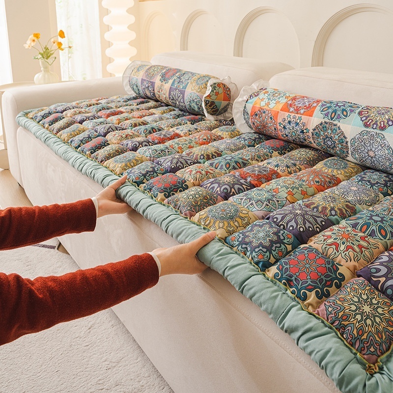 Floor Cushion Pouf - 綿厚ソファカバー 滑り止めプリント花柄防塵シートクッション 畳パッド ホームデコレーション家具スリップカバー