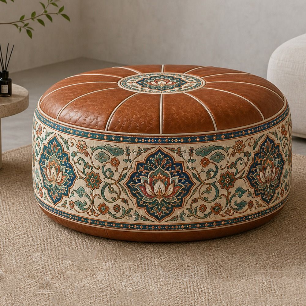 新しいPUレザー製オットマンプーフ、ボホ柄、折りたたみ式フッ - Floor Cushion Pouf のレビューと価格