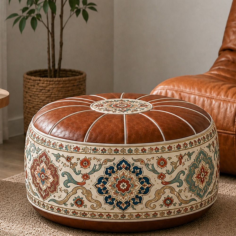 新しいPUレザー製オットマンプーフ、ボホ柄、折りたたみ式フッ - Floor Cushion Pouf のレビューと価格