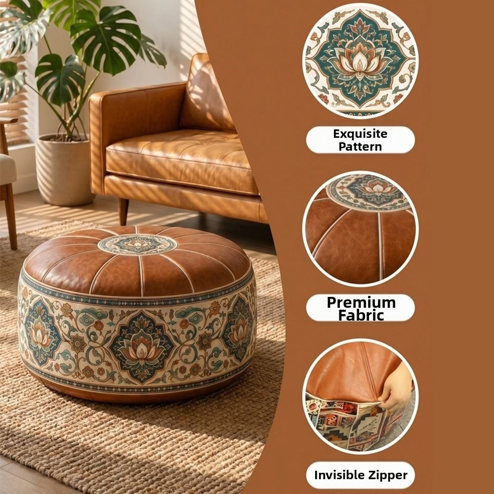 新しいPUレザー製オットマンプーフ、ボホ柄、折りたたみ式フッ - Floor Cushion Pouf のレビューと価格