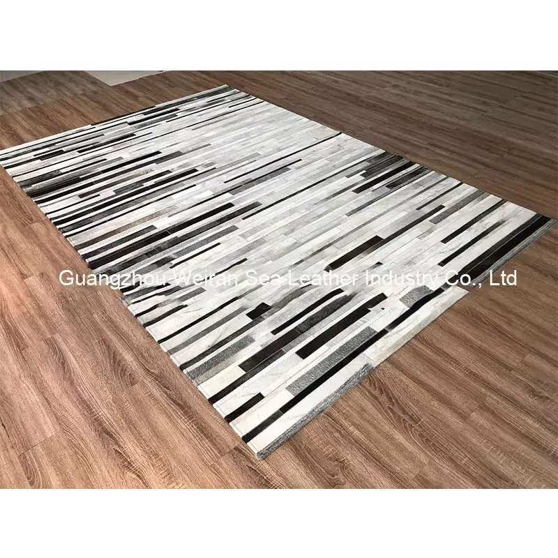 輸入グレーストライプ牛革毛皮パッチワークカーペット、家庭用、 - Home Textiles Importers In Usa のレビューと価格
