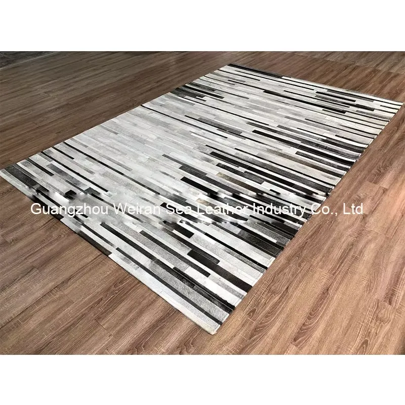 輸入グレーストライプ牛革毛皮パッチワークカーペット、家庭用、 - Home Textiles Importers In Usa のレビューと価格