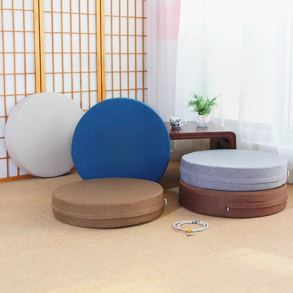 新しい40x6cm畳瞑想クッション丸型リネンヨガストレッチク - Floor Cushion Pouf のレビューと価格