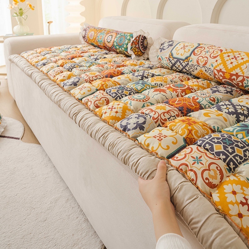 綿厚ソファカバー 滑り止めプリント花柄防塵シートクッション  - Floor Cushion Pouf のレビューと価格